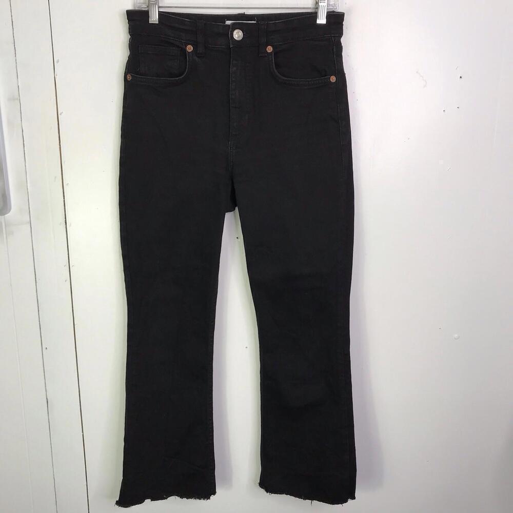 Zara Jeans Womens 8 Cropped Raw Hem Stretch Slight Flare Black Capsule Fall